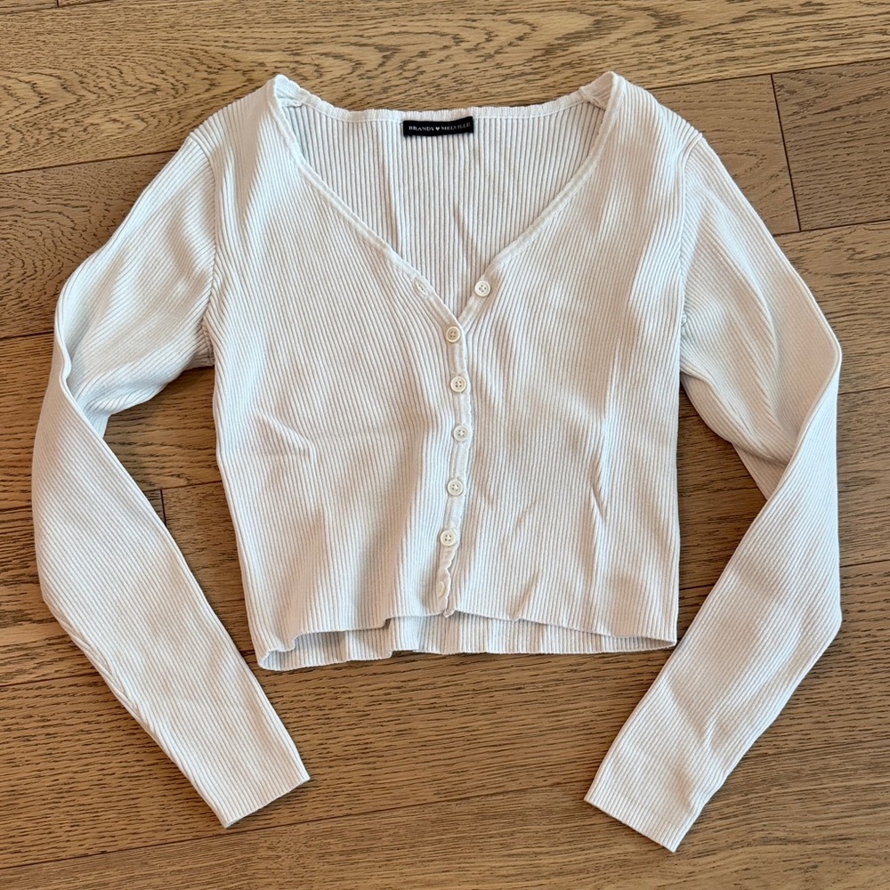 Brandy Melville White Ribbed Button-Up Women's Top